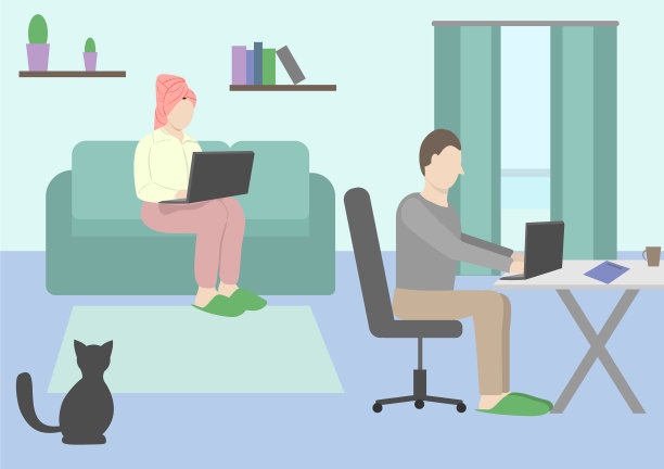 丈夫和妻子呆在家里工作图片下载