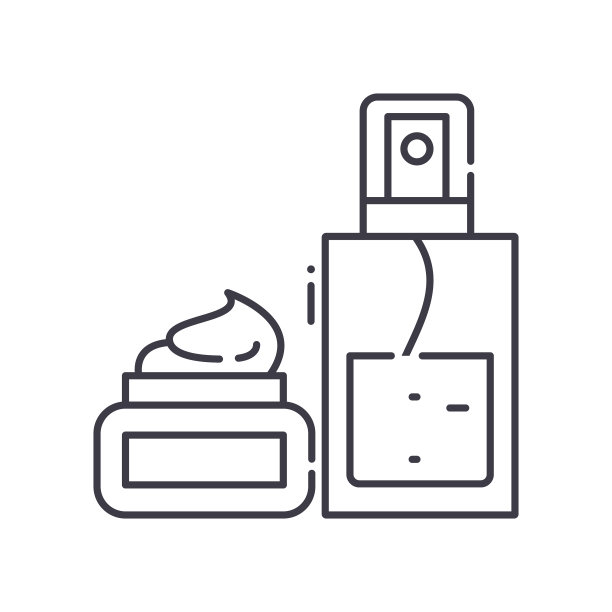 护肤化妆品图标，线性孤立的插图，细线矢量，网页设计标志，轮廓概念符号与可编辑的笔触在白色的背景。图片下载