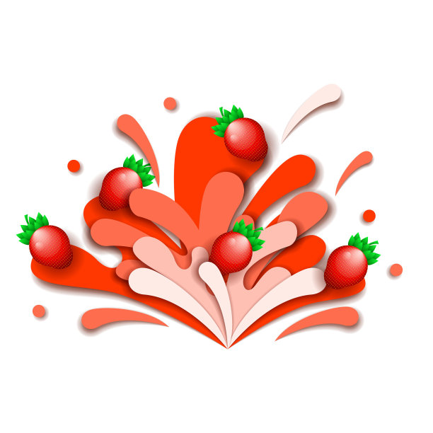 抽象剪纸插图水飞溅滴颜色红色与草莓背景矢量设计风格图片下载
