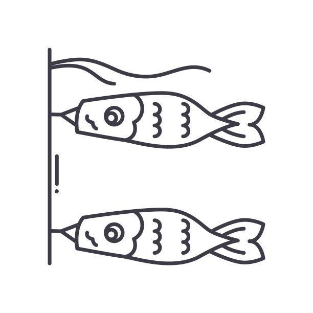 鲤鱼旗图标，线性隔离插图，细线矢量，网页设计标志，轮廓概念符号与可编辑笔画在白色背景。图片下载