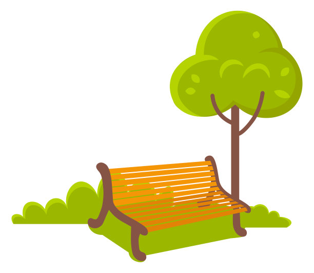 城市公园长椅，绿树草载体图片下载