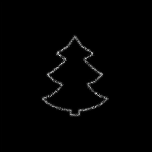 圣诞银光圣诞树装饰银光闪闪在黑色透明的背景上闪闪发光。矢量闪闪发光的圣诞树为圣诞节或新年设计模板图片下载