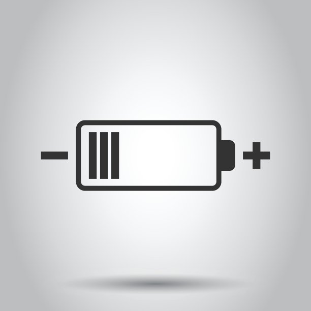 电池充电图标在平面风格。功率级矢量插图上的白色孤立背景。锂蓄电池的经营理念。图片下载