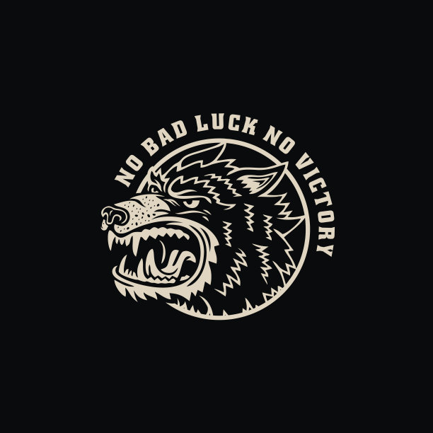 复古黑色和白色愤怒的狼徽章服装t恤设计插图图片下载