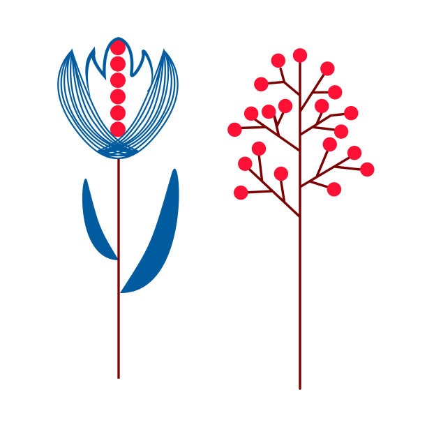 北欧花蓝与红，简约北欧风格。矢量图图片下载