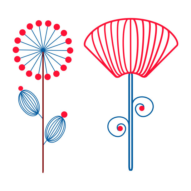 北欧花蓝与红，简约北欧风格。矢量图图片下载