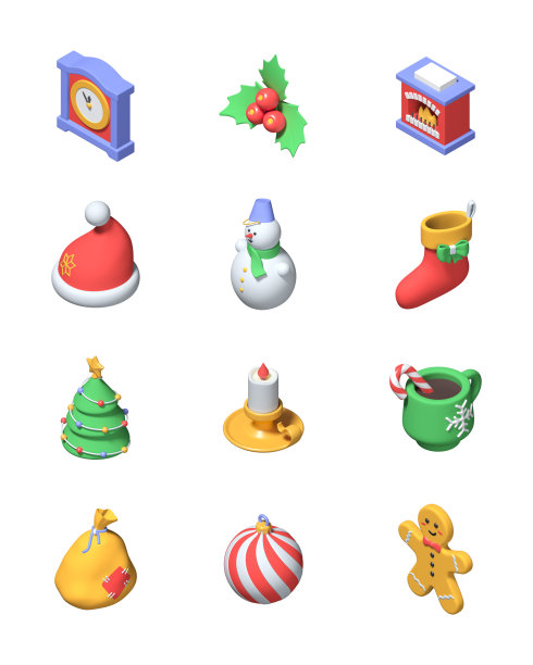 圣诞快乐和新年快乐-现代彩色3d图标集图片下载