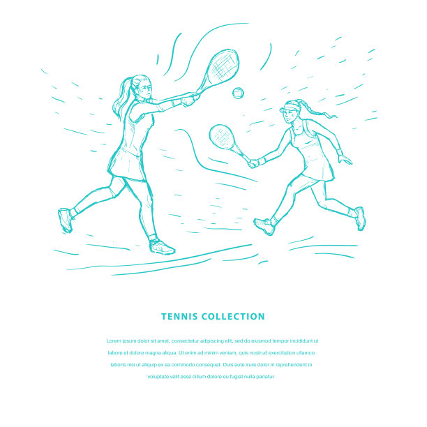 网球素描手绘矢量模板。白色背景上有网球拍的女子网球运动员。体育的概念。图片下载