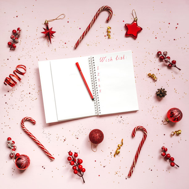 心愿单文字笔记本，圣诞概念。图片下载