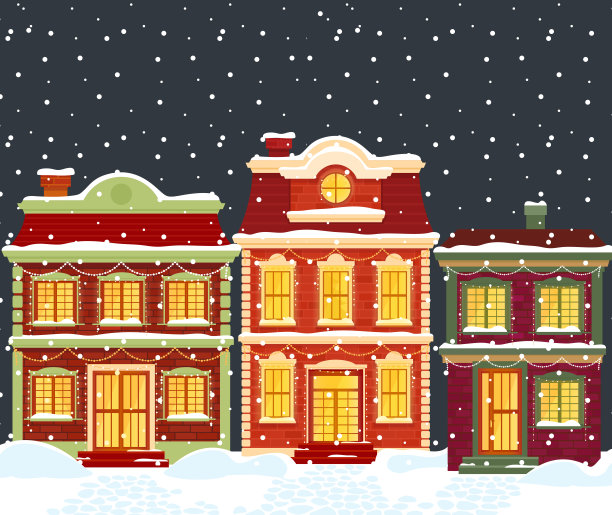 圣诞房子在卡通冬天城市的景观雪下图片下载