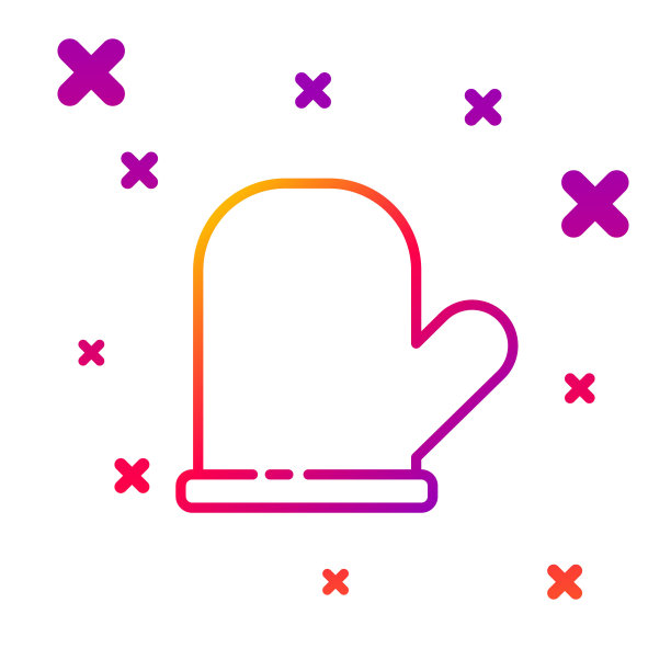 颜色线烤箱手套图标孤立在白色背景。厨房布垫子的迹象。烹饪手套。梯度随机动态形状。向量图片下载