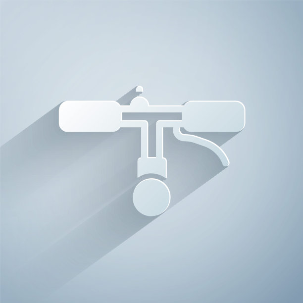 剪纸自行车车把图标孤立在灰色背景。纸艺术风格。向量图片下载