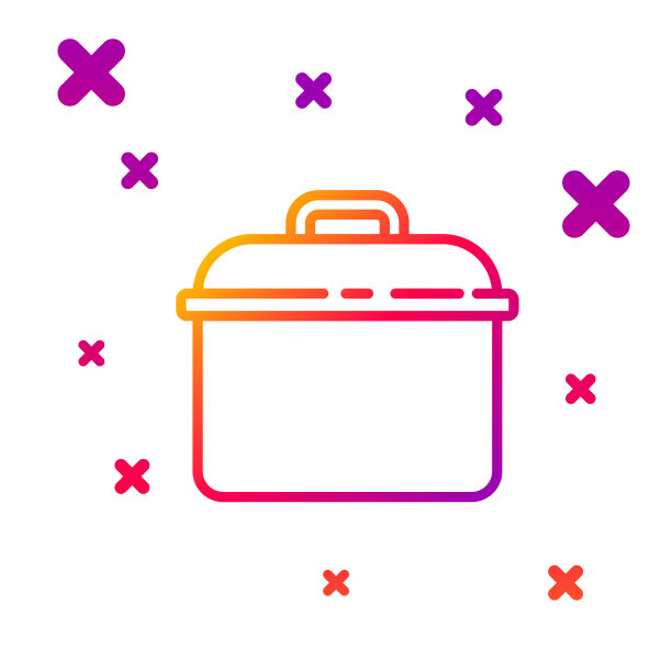 颜色线烹饪锅图标孤立在白色背景。煮或炖食物的象征。梯度随机动态形状。向量图片下载