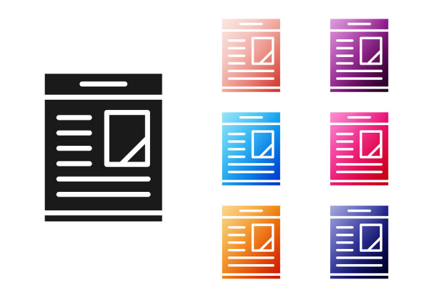 黑色报纸广告显示讣告图标孤立在白色背景。设置彩色图标。向量图片下载
