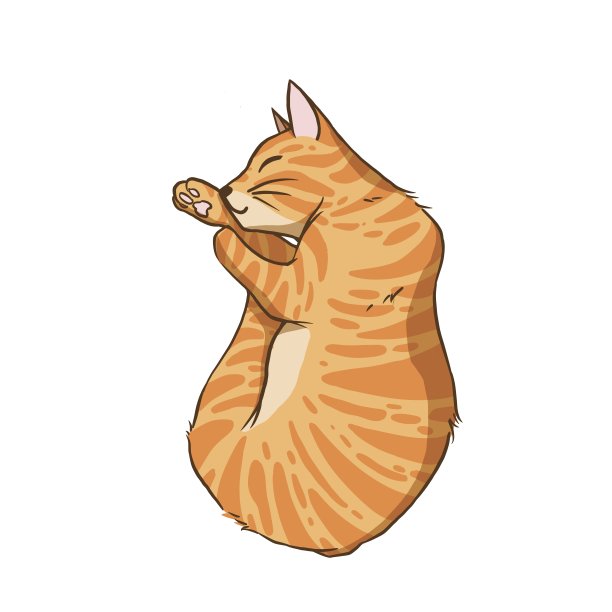 一只橙色的虎斑猫蜷缩着身子睡觉。卡通人物装饰在宠物艺术品广告，剪辑艺术，儿童教科书。图片下载