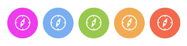 圆形背景上的多色平面图标。指南针多色圆形矢量图标图片下载