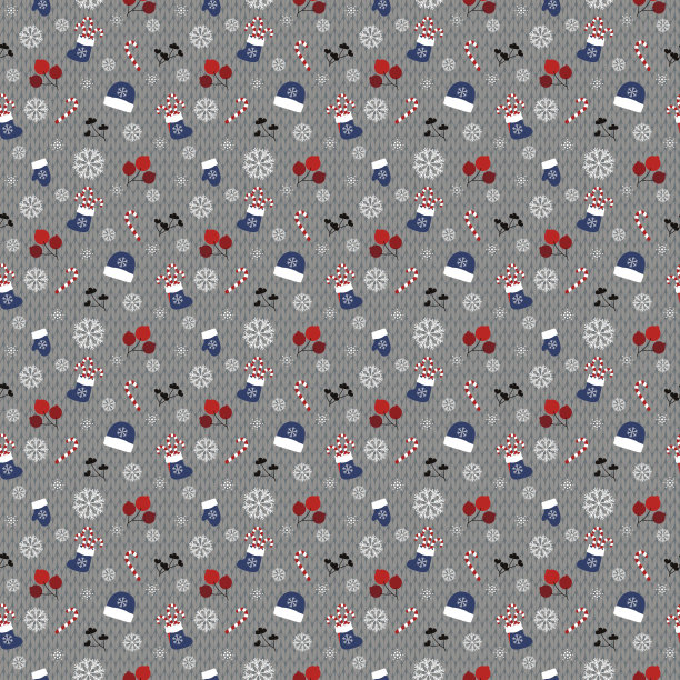 靴子和糖果，手套，帽子，浆果，树枝和雪花，灰色。图片下载