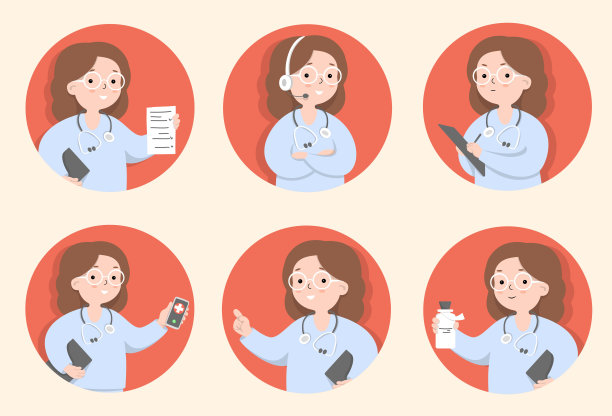 和女医生在一起。平面设计。图片下载