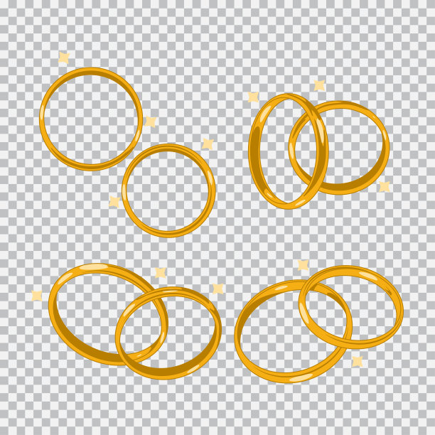 金结婚戒指矢量卡通集孤立在一个透明的背景。图片下载