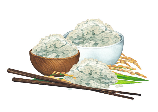 用谷物和木棒装饰的水彩饭碗。图片下载