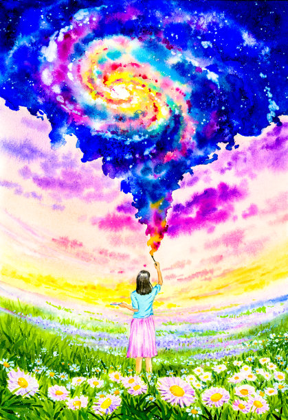 水彩画-奇妙的艺术家用神奇的笔画奇幻的银河图片下载