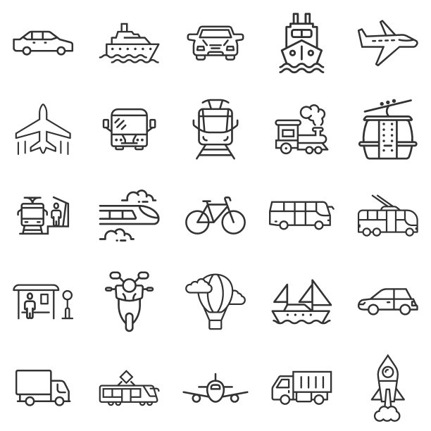 运输图标设置在平面风格。汽车矢量收集插图在白色孤立的背景。航运运输经营理念。图片下载
