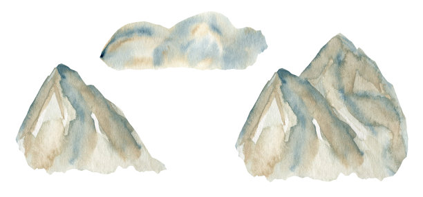 高山高山水彩画、插画、冬季野外自然景观、生态山脉剪影孤立栅格手绘图片下载