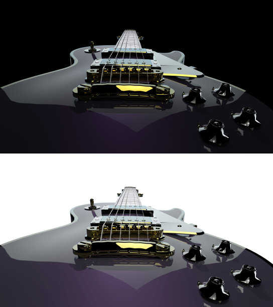 优雅的电吉他观看角度从桥鞍黑白背景3d渲染图片下载