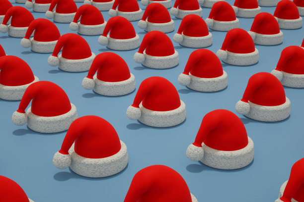 圣诞帽的蓝色背景，新年，圣诞节的概念图片下载