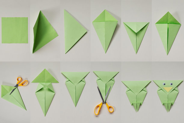 如何折纸猫头鹰。孩子们的艺术项目。DIY的概念。一步一步的照片说明。图片下载