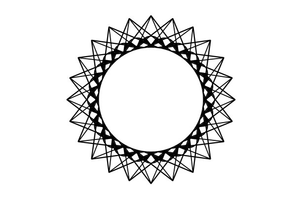 装饰曼荼罗框架设计与抽象花卉图案。向日葵形状的圆，有粗黑的线相互连接。抽象与几何五角星。三维演示图片下载