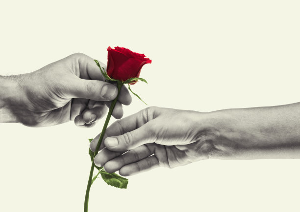 爱的概念，赠送礼物，求爱。黑色和白色。图片下载