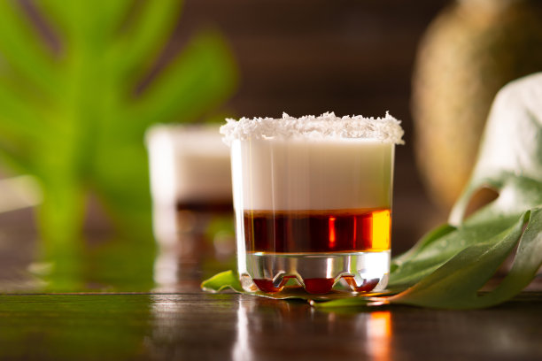 用椰子片装饰的热带酒精饮料图片下载