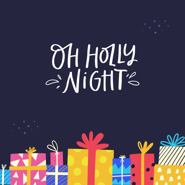 哦，圣夜扁平矢量贺卡模板图片下载