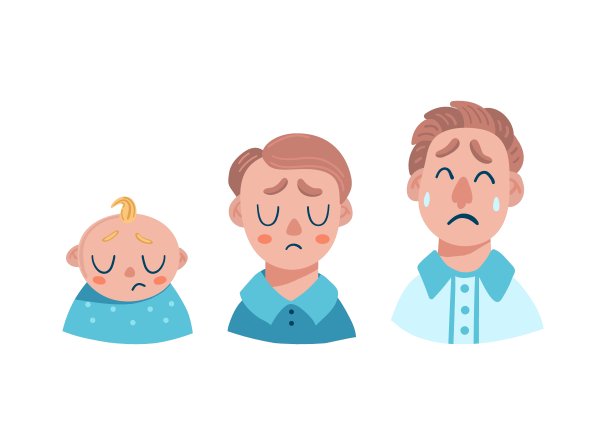 悲伤男人的情绪。新生儿，青少年，成年人。眼泪和渴望。平面矢量图图片下载