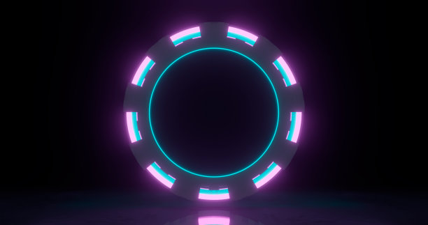3d渲染，抽象背景，圆形门户，粉蓝色霓虹灯，虚拟现实，圆，能源，发光环，空空间，框架，紫外光谱图片下载