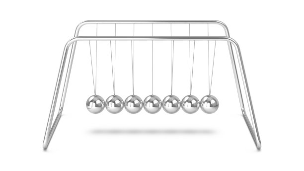 3D渲染金属牛顿的摇篮在白色的背景图片下载