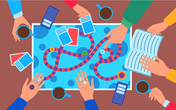 卡通彩色人物玩棋盘游戏概念矢量图图片下载