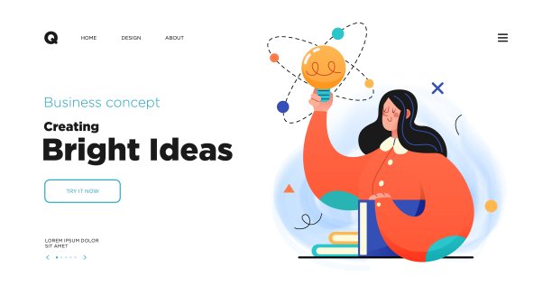 研究创新和解决方案。演示幻灯片模板或登陆页网站设计。商业概念说明。图片下载