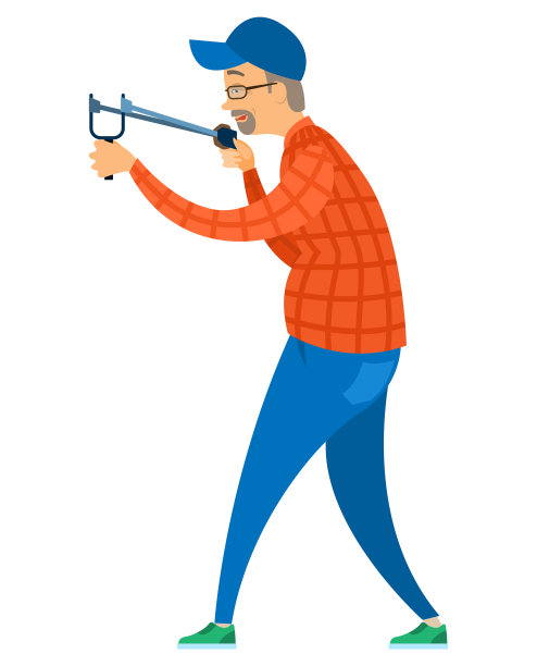 老年人瞄准弹射器，有趣的向量图片下载
