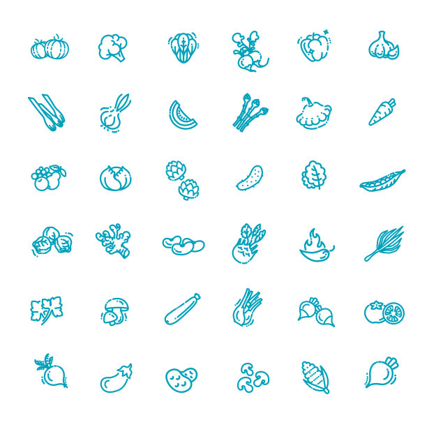 基本蔬菜细线图标设置。蔬菜集合图片下载