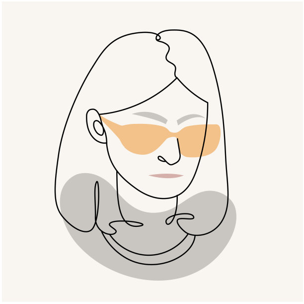 现代抽象的脸。一个戴着眼镜的女孩的剪影。柔和的颜色。极简主义风格的时尚海报。轮廓。矢量孤立的流行插图与抽象的背景图片下载