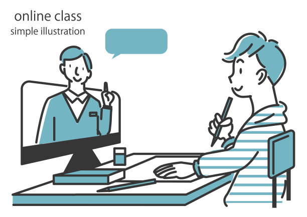 在线课堂，简单时尚的插画，手绘图片下载