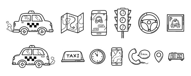 出租车的图标在手绘涂鸦风格图片下载