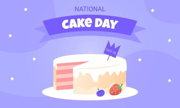 国家蛋糕日- 11月26日-横幅模板与美味的草莓蛋糕在盘子上。蛋糕是婚礼、生日、宝宝送礼会、退休和周年纪念派对的主要甜点。图片下载