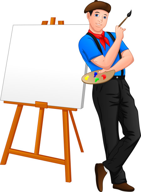 画家在画布前摆姿势图片下载