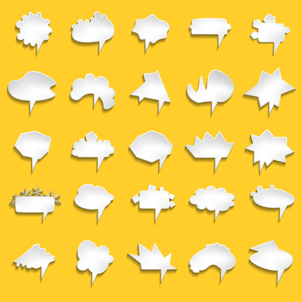 大集合的矢量喜剧演讲气泡在颜色的背景。孤立的彩旗，空纸形状。卡通平面插图聊天。模板框架。手绘风格，对话云。图片下载