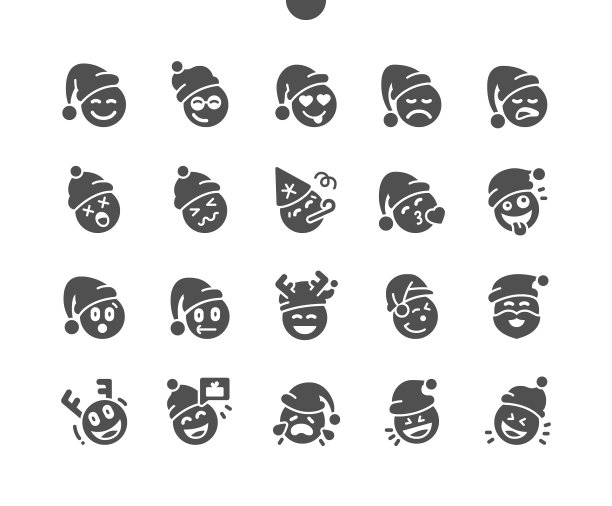 圣诞表情符号。新年表情。圣诞帽。冬季emoji。快乐的，悲伤的，笑脸的。有趣的卡通人物。矢量图标。简单的象形图图片下载