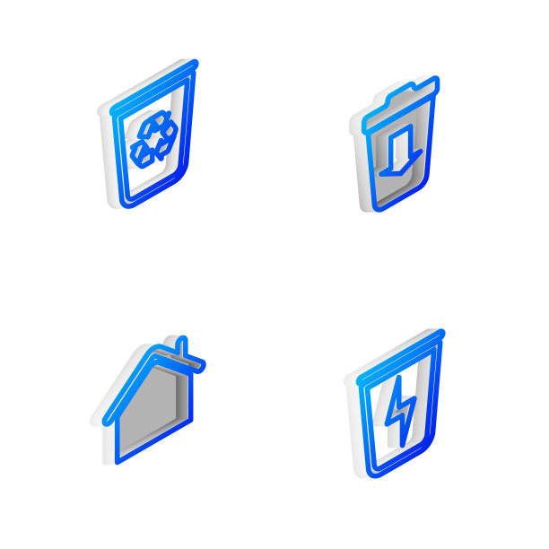 设置等距线发送到垃圾，回收站与回收，房子和闪电可以图标。向量图片下载