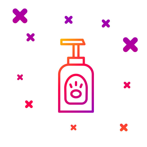 颜色线宠物洗发水图标孤立在白色背景。宠物护理的迹象。狗清洁的象征。梯度随机动态形状。向量图片下载